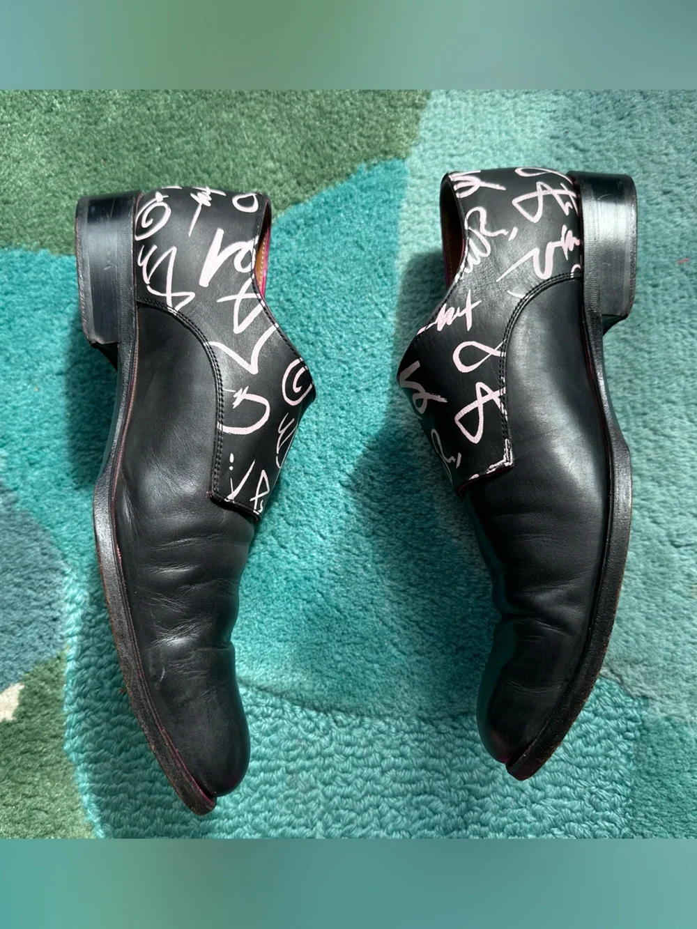 Fluevog Twin Turbine 205 Pine Street black graphic print monk strap shoe -M8/W10
